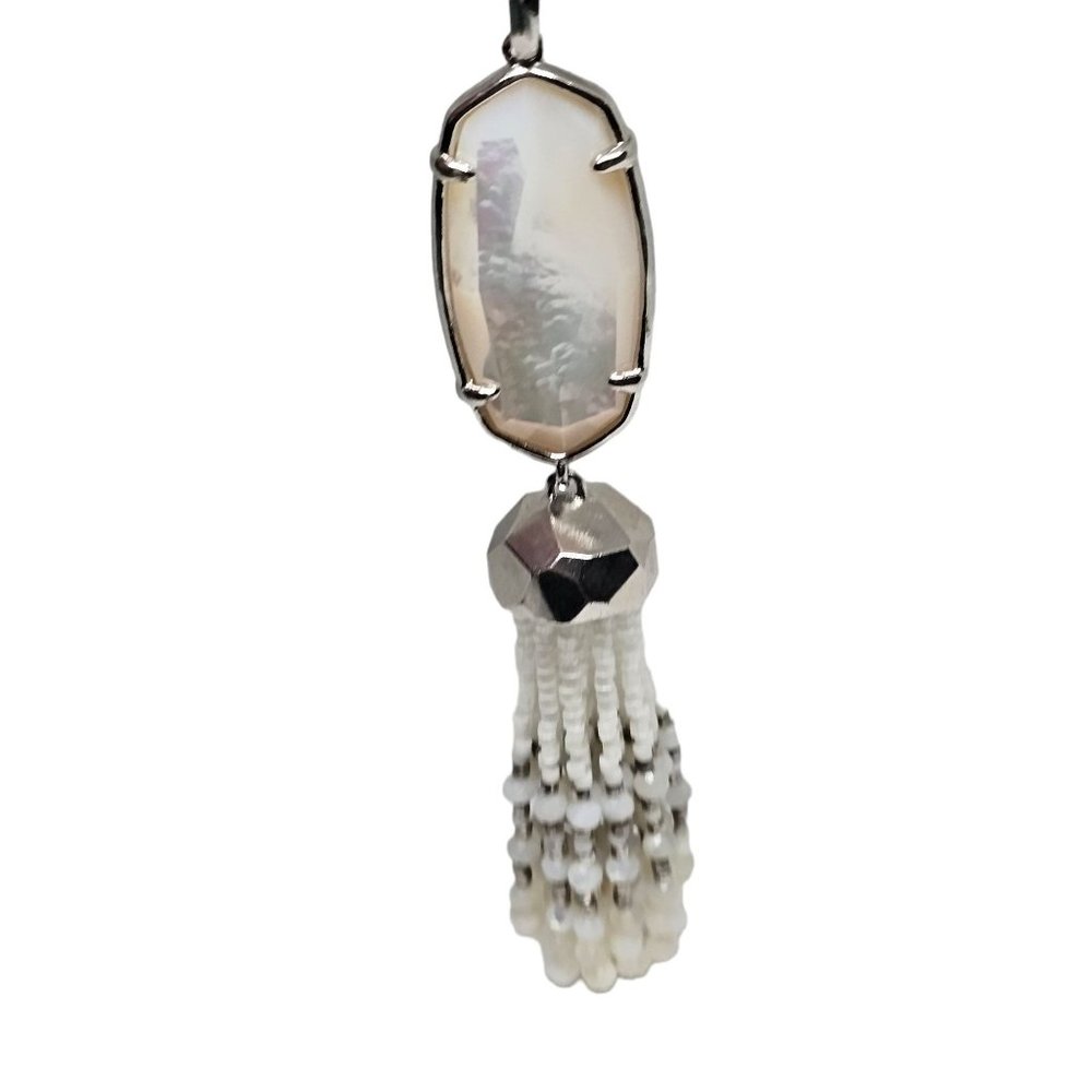 Kendra Scott Eva Necklace White Mother Of Pearl Long Tassel Pedant Beaded Silver - Picture 3 of 12